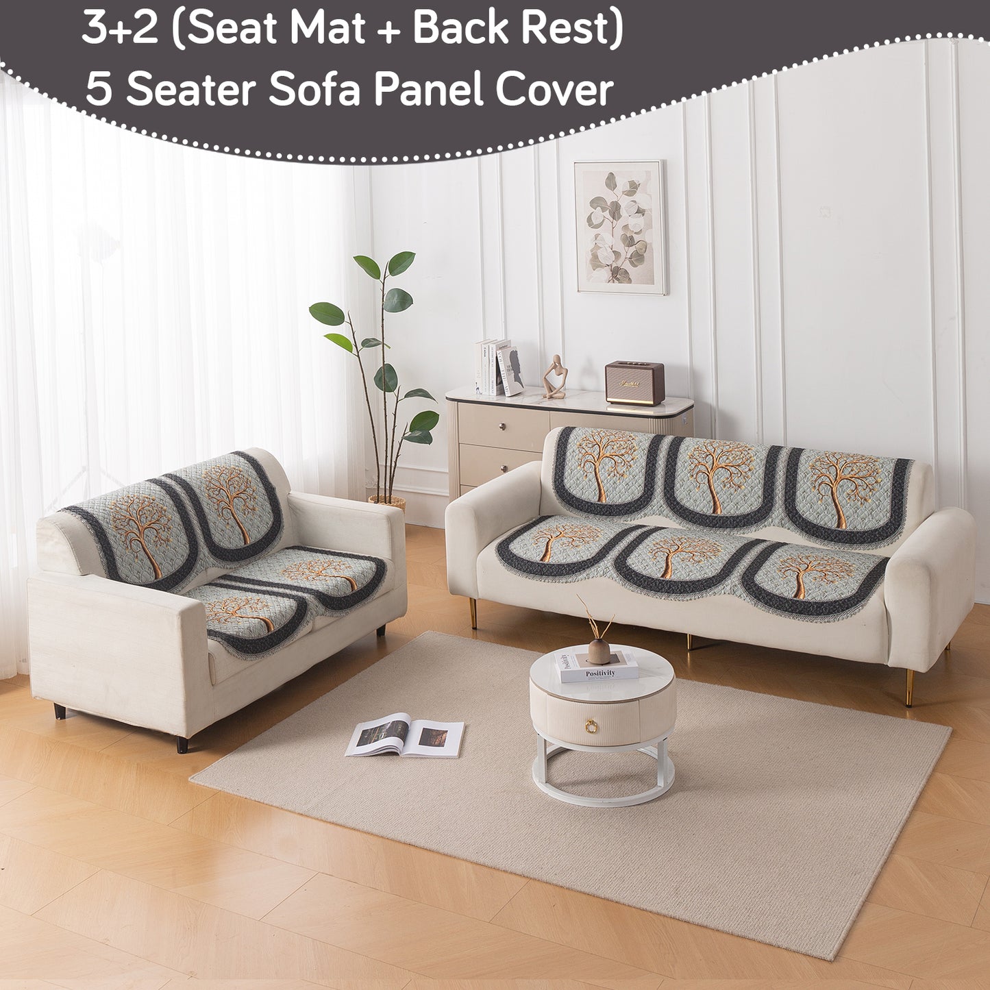 LoomVerse Quilted Sofa Cover Set Washable Sofa Panel for Seat & Back - Tranquil Tree