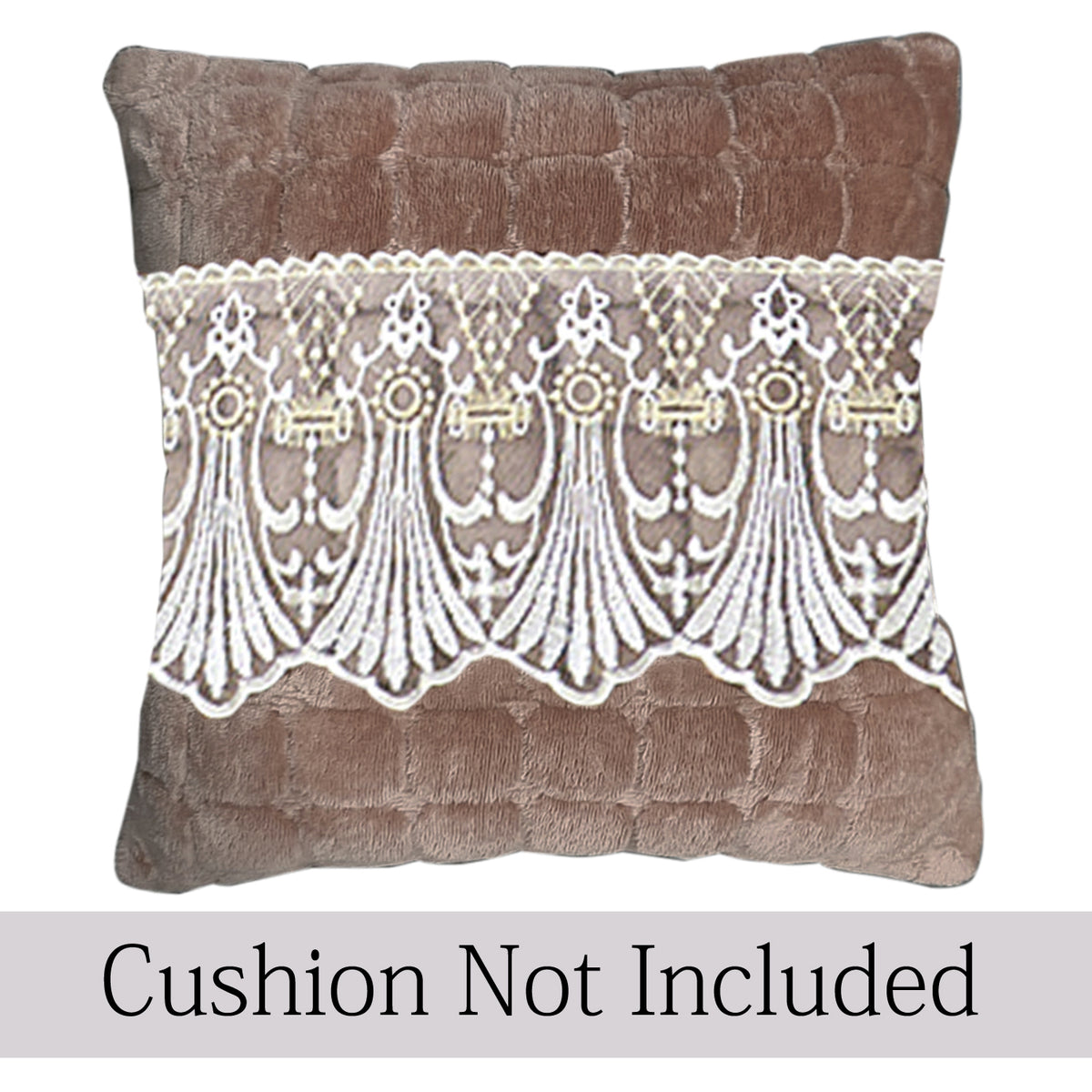 Premium Milk Velvet Sofa Cushion Cover with Lace Design, Mocha Brown