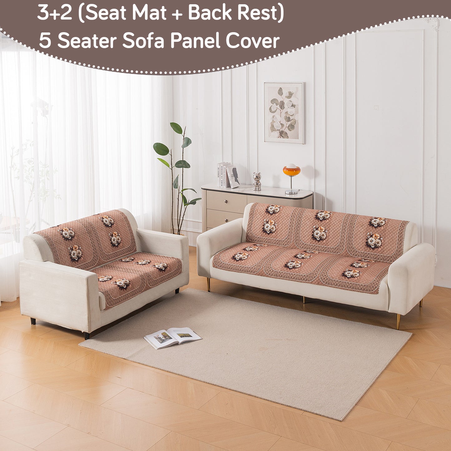 LoomVerse Quilted Sofa Cover Set Washable Sofa Panel for Seat & Back - Vintage Rosette