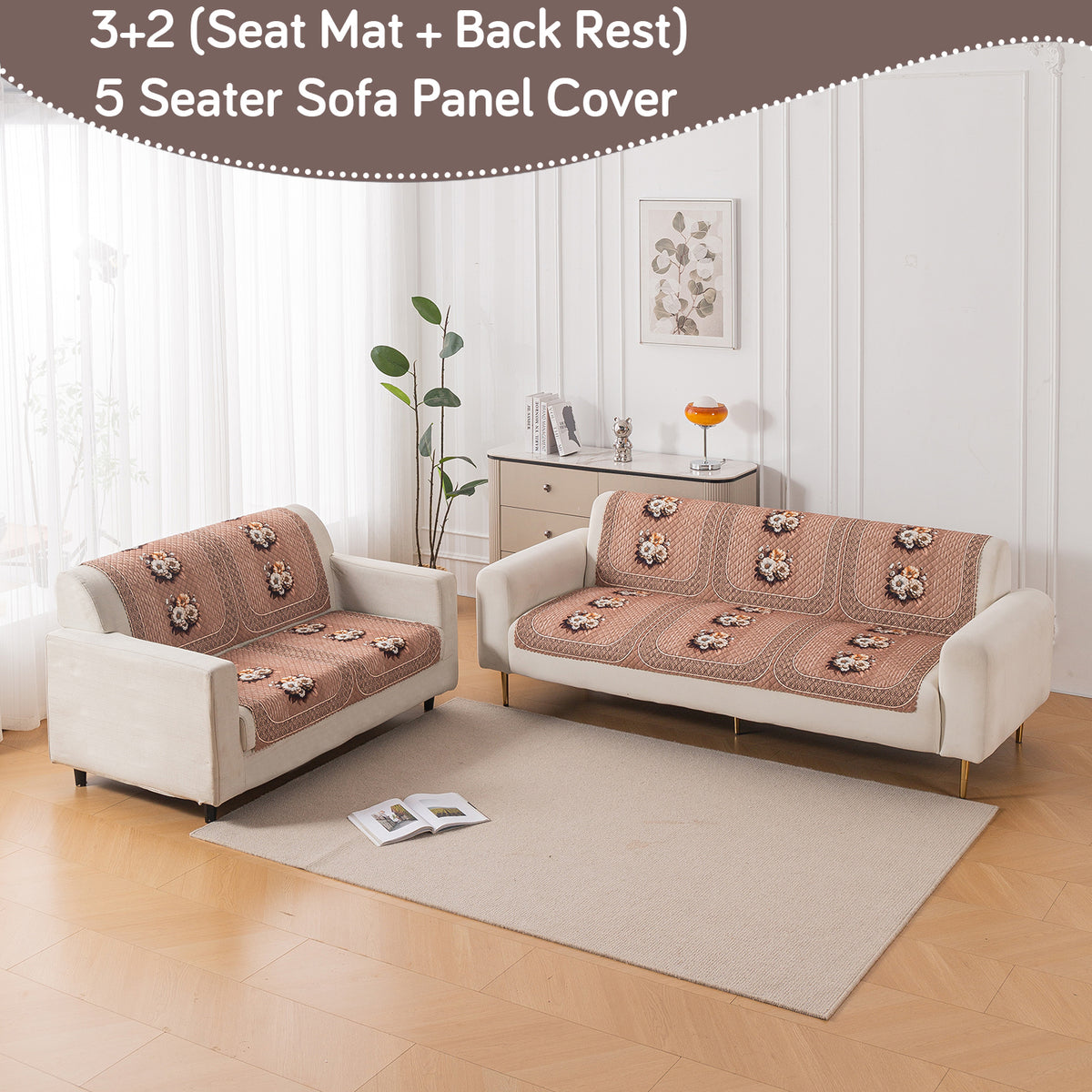 LoomVerse Quilted Sofa Cover Set Washable Sofa Panel for Seat & Back - Vintage Rosette