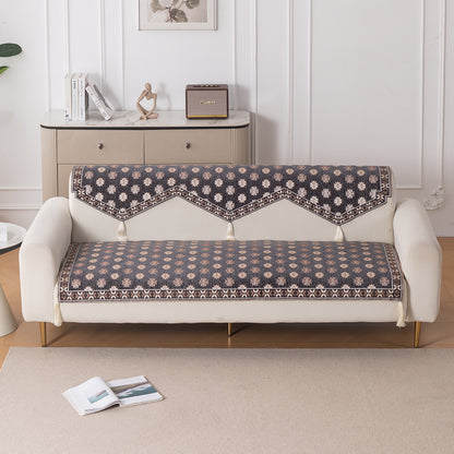Heritage Weave Premium Jacquard Sofa Cover Set with Tassels - Graphite Grey