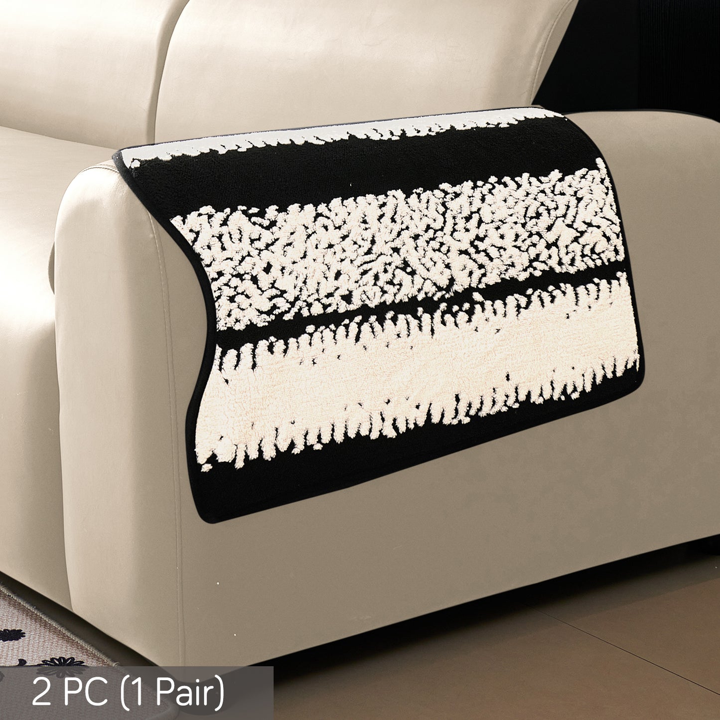 Luxury Wavy Plush Anti-Slip Sofa Cover Mats - Black