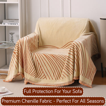 WaveLoom Collection Printed Chenille Sofa Cover Throw, Orange