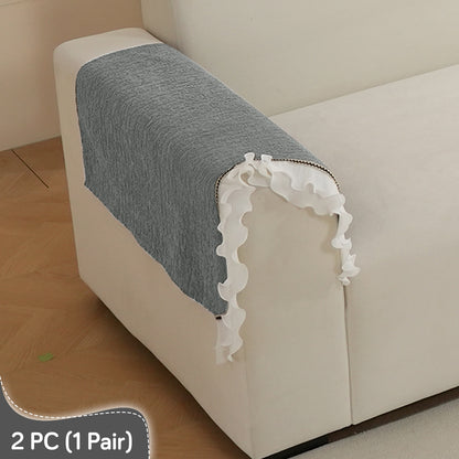 French Classic Frill Wavy Sofa Cover Mat with Curve & Lace - Moonstone Grey