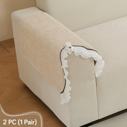 French Classic Frill Wavy Sofa Cover Mat with Curve & Lace - Champagne Beige