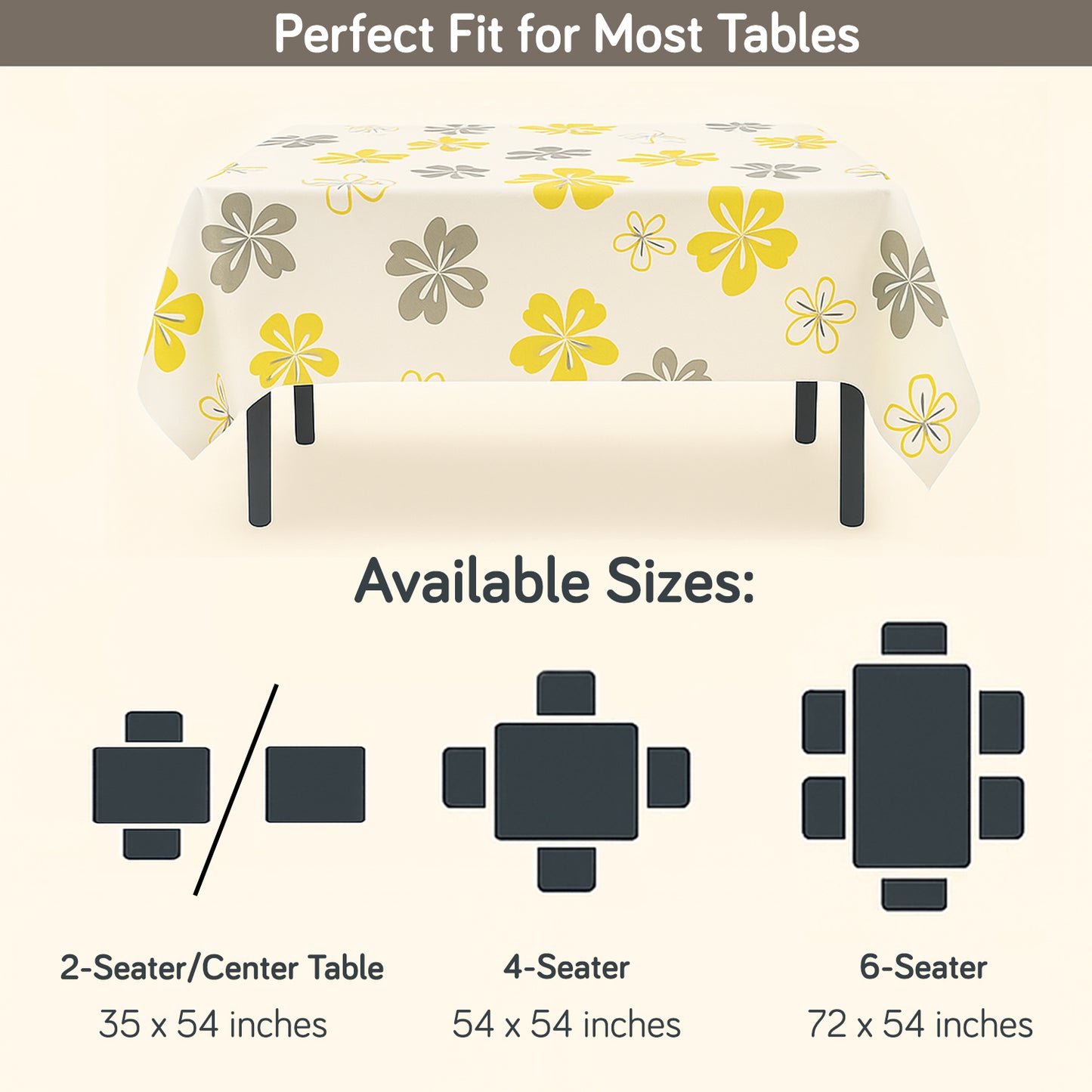 PEVA Waterproof Table Cover Cloth for 2/4/6 Seaters Dining Table | Dustproof Table Cloth for Study & Coffee Table, Perwinkle Canary Yellow