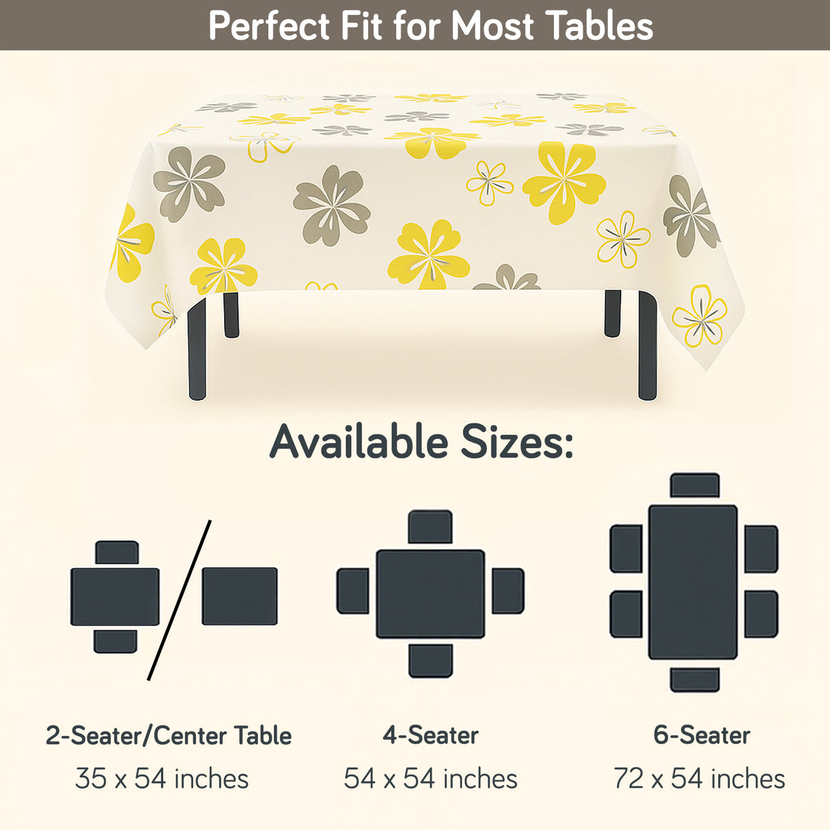 Buy Perwinkle Canary Yellow Print PEVA Waterproof Dining Tables Cover 2, 4 & 6 Seaters