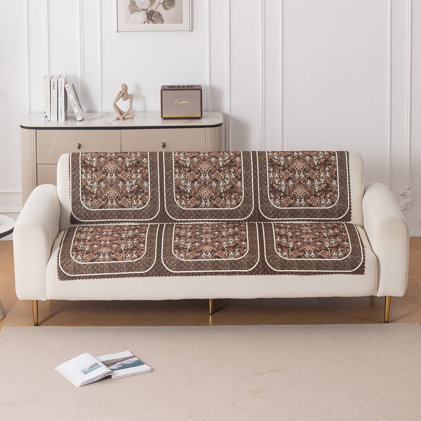 LoomVerse Quilted Sofa Cover Set Washable Sofa Panel for Seat & Back - Rustic Lattice