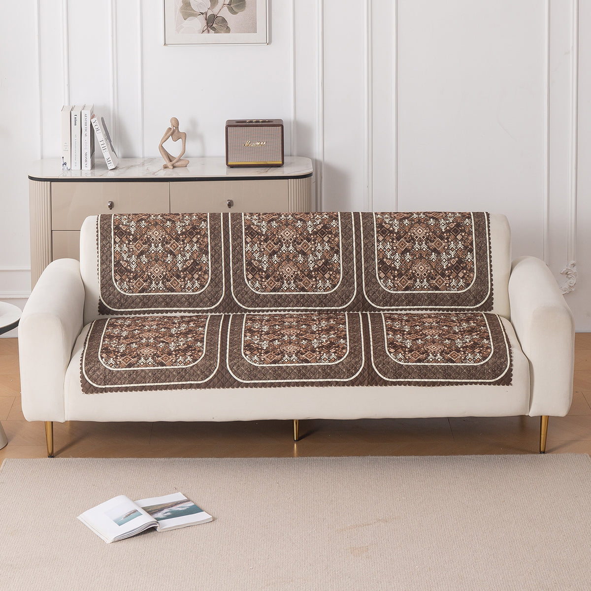 LoomVerse Quilted Sofa Cover Set Washable Sofa Panel for Seat & Back - Rustic Lattice