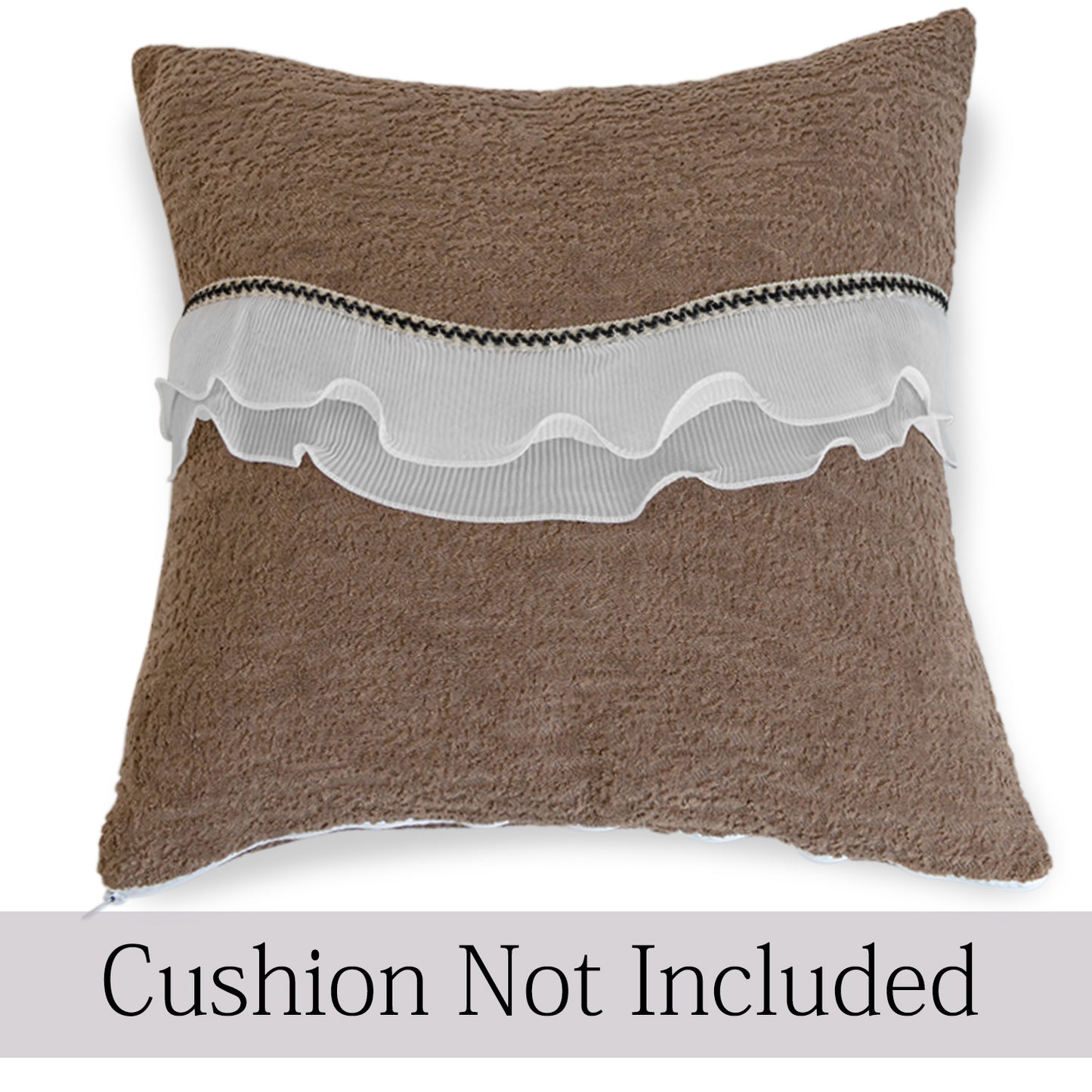 French Classic Frill Sofa Cushion Cover with Elegant Wavy Lace Design - Mocha Luxe Brown