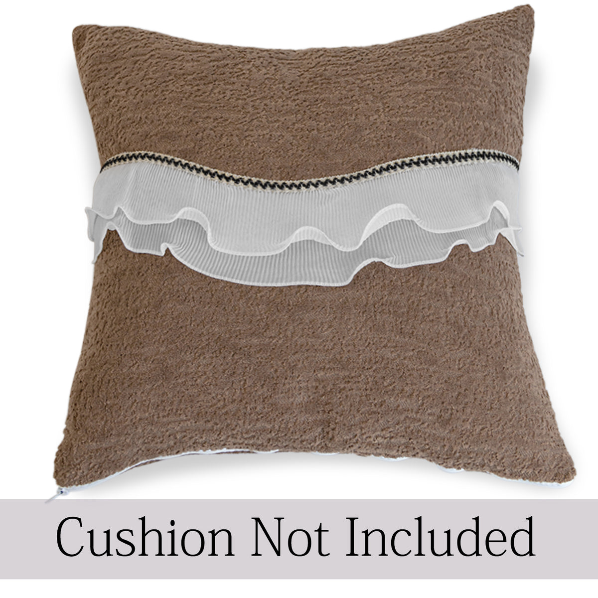 French Classic Frill Sofa Cushion Cover with Elegant Wavy Lace Design - Mocha Luxe Brown