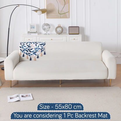 'Whispers of Nature' Series Holland Velvet Sofa Mat with Tassel, Indigo Foliage