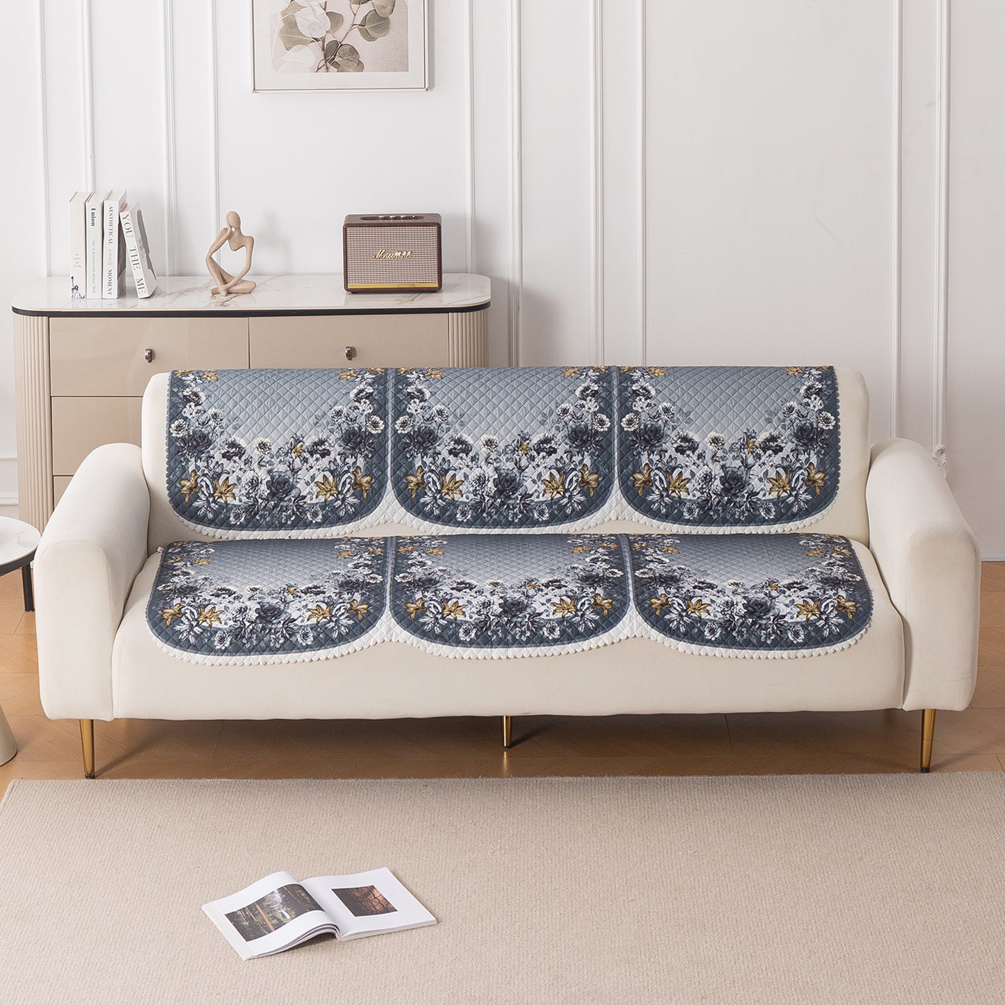 LoomVerse Quilted Sofa Cover Set Washable Sofa Panel for Seat & Back - Blue Belle