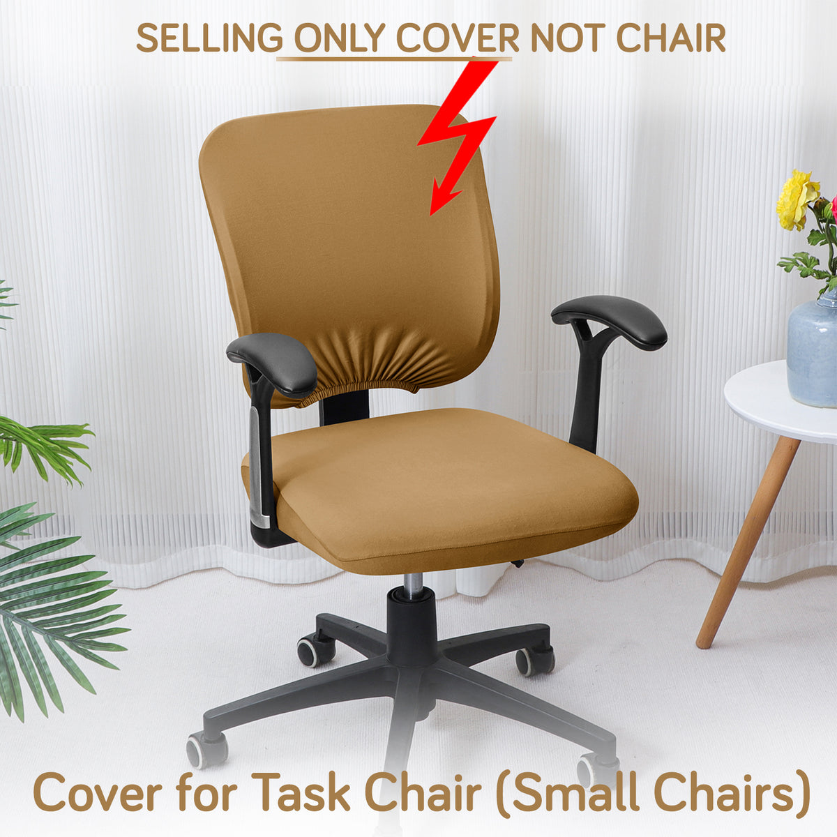 Office Chair Cover for Task Chair – 140 GSM Stretchable Fabric – Washable & Anti-Slip – Fits Small Office Chairs Without Headrest, Camel