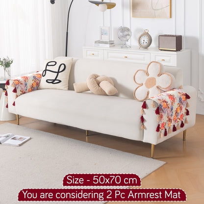 'Whispers of Nature' Series Holland Velvet Sofa Mat with Tassel, Vintage Rose Bloom