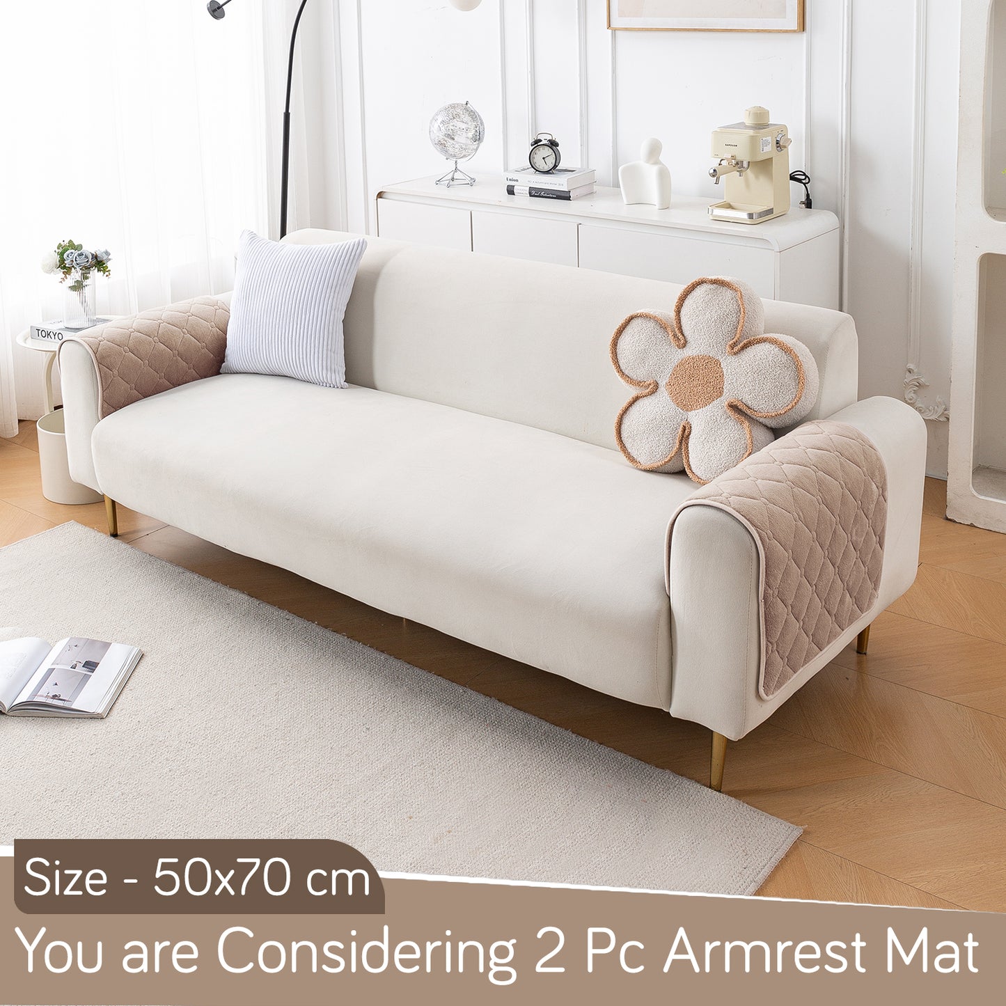 Diamond Tuft Plush Sofa Cover Mat, Warm Taupe