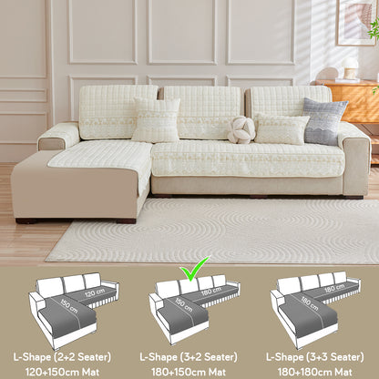BelleLace Series Imperial Milk Velvet L Shape Sofa Cover Mat with Lace Design - Pearl White