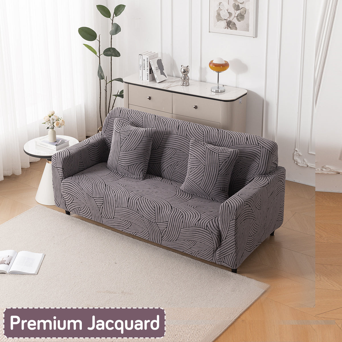 Buy charcoal grey colour waveline series jacquard 2 seater sofa cover​s