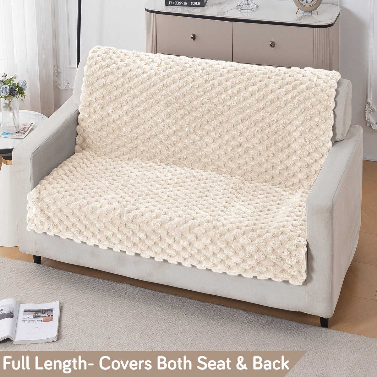 'BunnySoft Series' Plush Sofa Cover Throw for Sofa Seat & Back, Cream