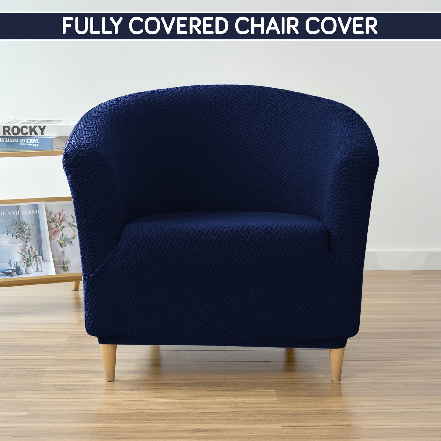 HOKIPO Premium Jacquard Stretchable Tub Chair Cover Slipcover, Navy Blue