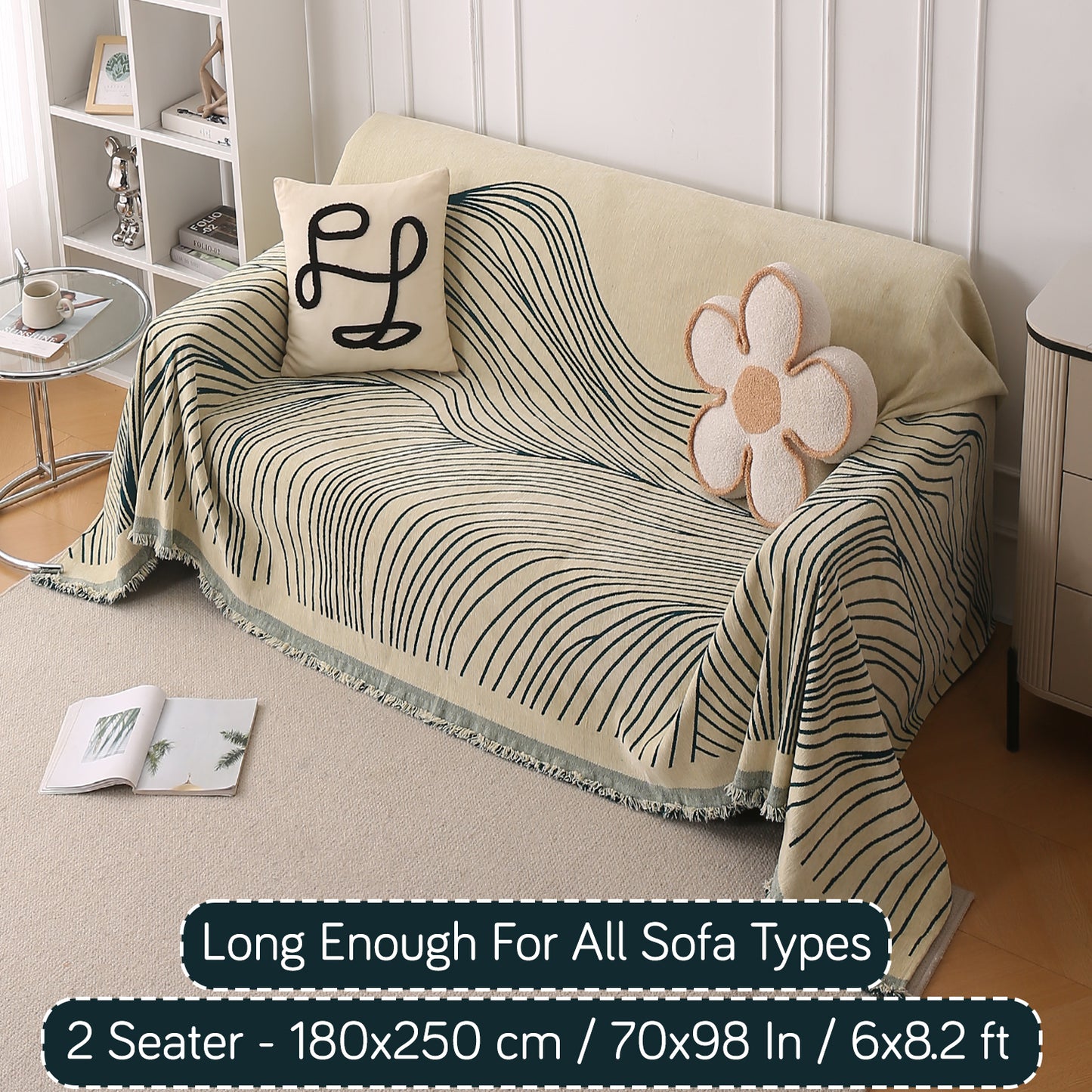 WaveLoom Collection Printed Chenille Sofa Cover Throw, Peacock Green