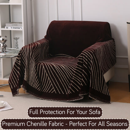 WaveLoom Collection Printed Chenille Sofa Cover Throw Blanket, Dark Coffee
