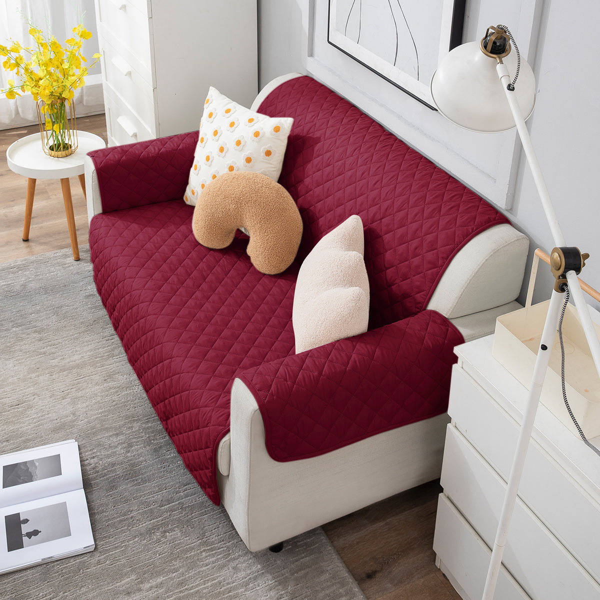Maroon Polyester quilted two seater sofa cover​ 