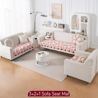'Whispers of Nature' Series Holland Velvet Sofa Seat Mat with Tassel, Vintage Rose Bloom