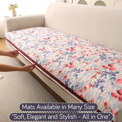 Florentina Series Premium Holland Velvet Sofa Cover Mat - Scarlet Rose Ivory