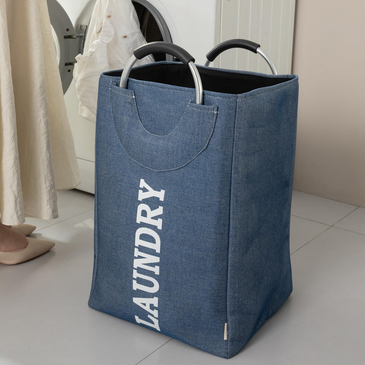 Foldable Laundry Bag with Handles, 40L - Blue