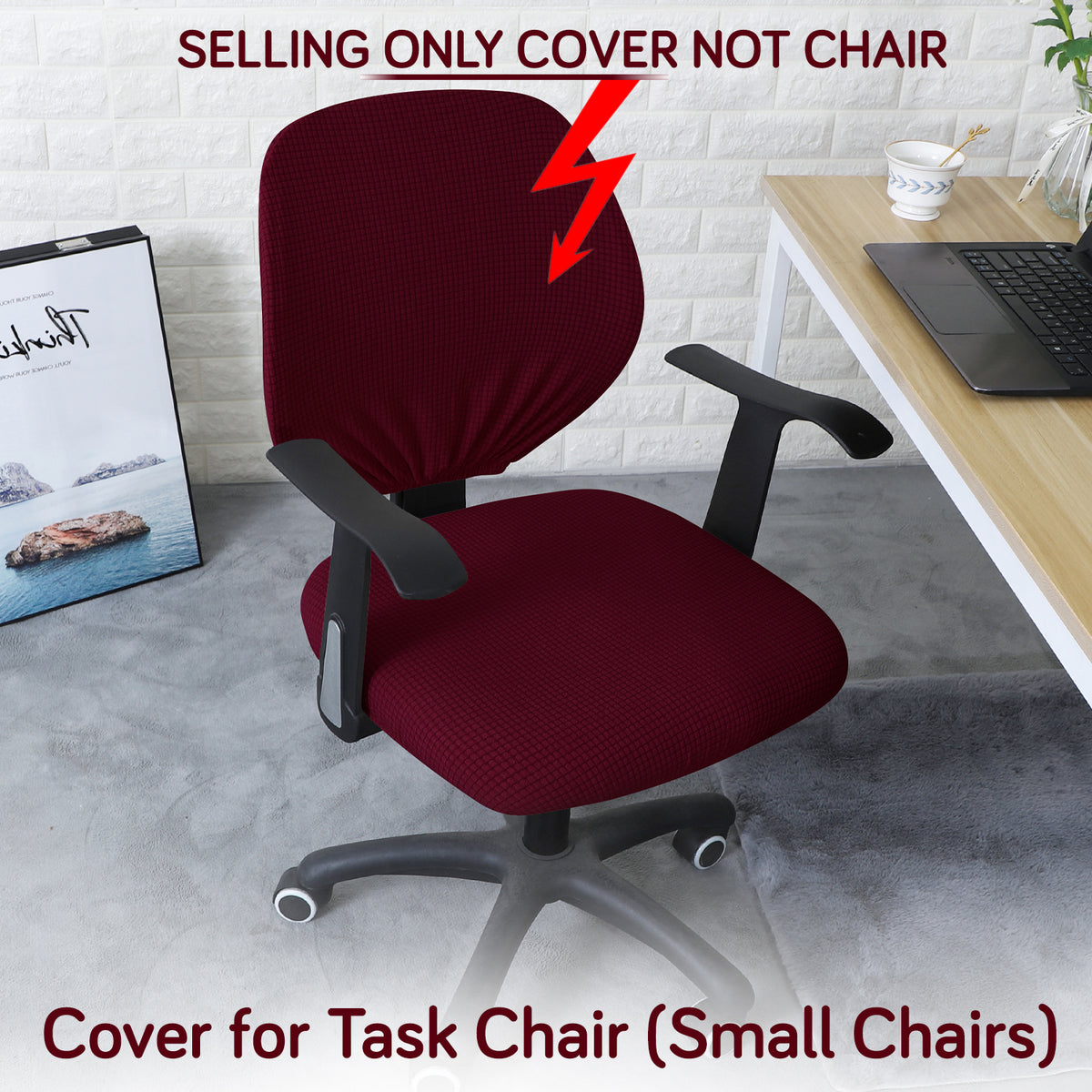 Water Repellent Office Chair Cover for Task Chair – 210 GSM Stretchable Jacquard – Washable & Anti-Slip – Fits Small Office Chairs Without Headrest, Burgundy