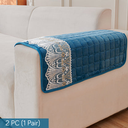 BelleLace Series Imperial Milk Velvet Sofa Cover Mat with Lace Design - Celdaon Blue