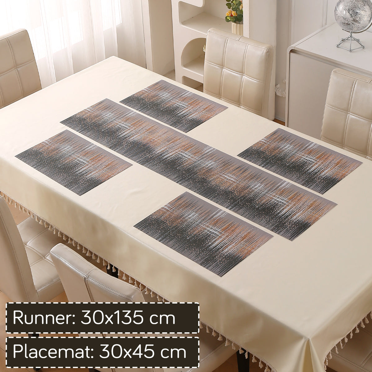 Marble Fusion PVC Mats for Dining Table, Mineral Rain - Embered Copper