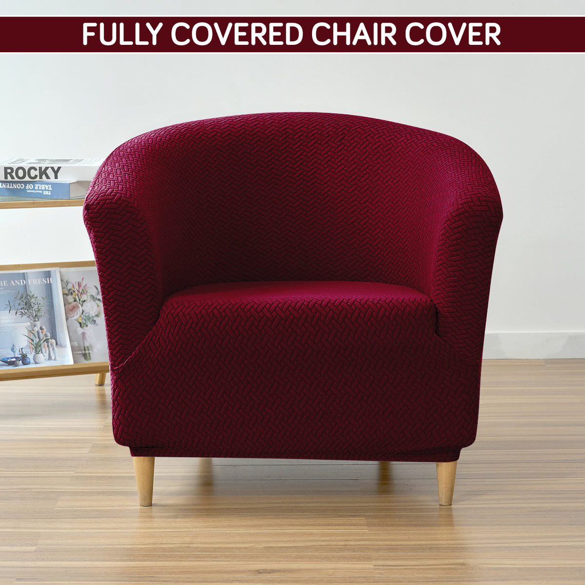 Premium Jacquard Stretchable Tub Chair Cover Slipcover, Burgundy