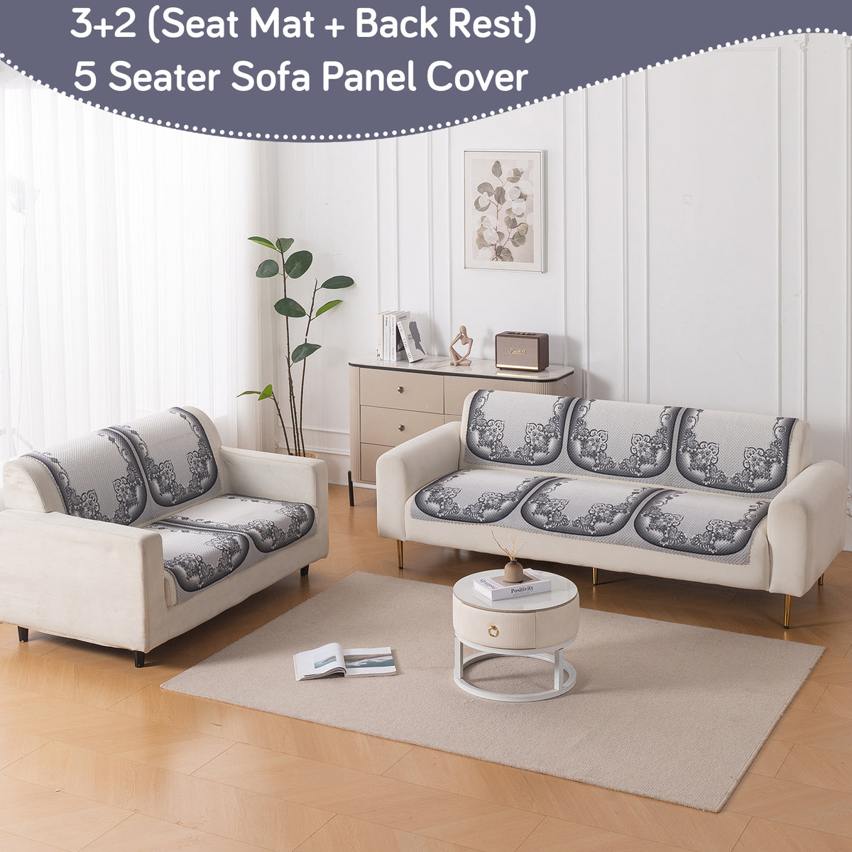 HeavenHue Fleece Soft Touch Quilted Sofa Cover Set Washable Sofa Panel for Seat & Back - Twilight Lace
