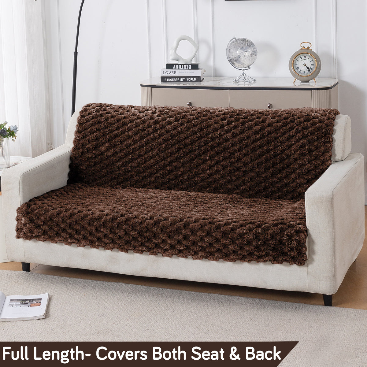 'BunnySoft Series' Plush Sofa Cover Throw for Sofa Seat & Back, Dark Chocolate