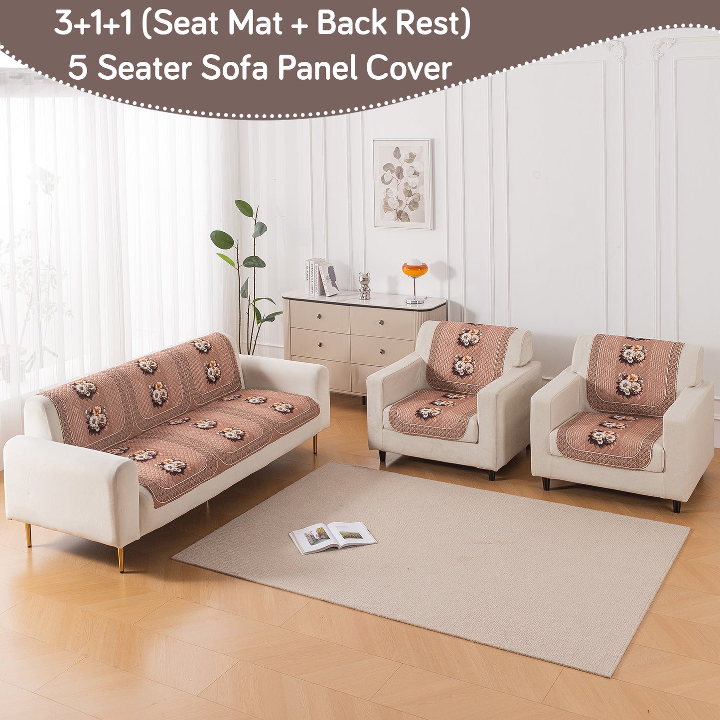 LoomVerse Quilted Sofa Cover Set Washable Sofa Panel for Seat & Back - Vintage Rosette
