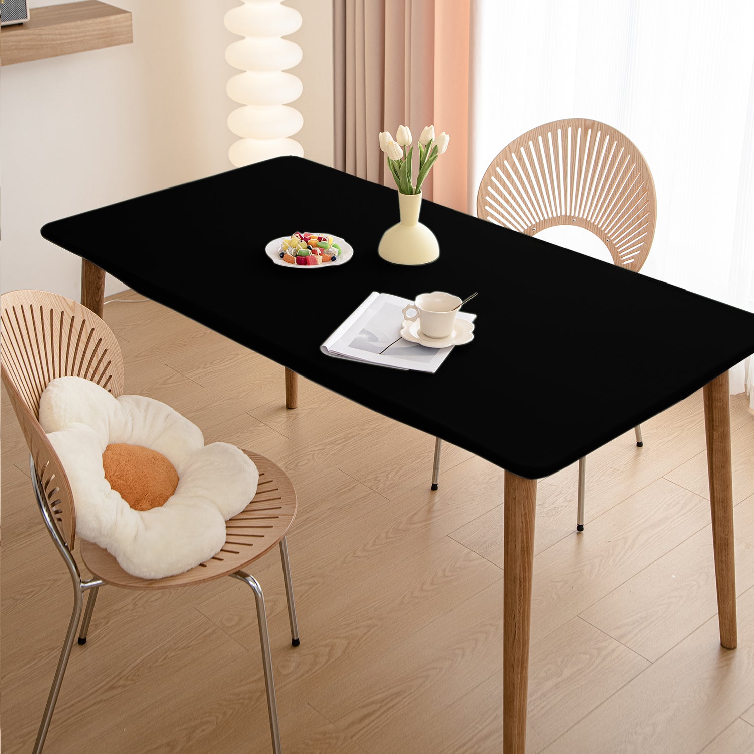 HOKIPO 100% Waterproof Non-Slip Stretch Table Cover, Black