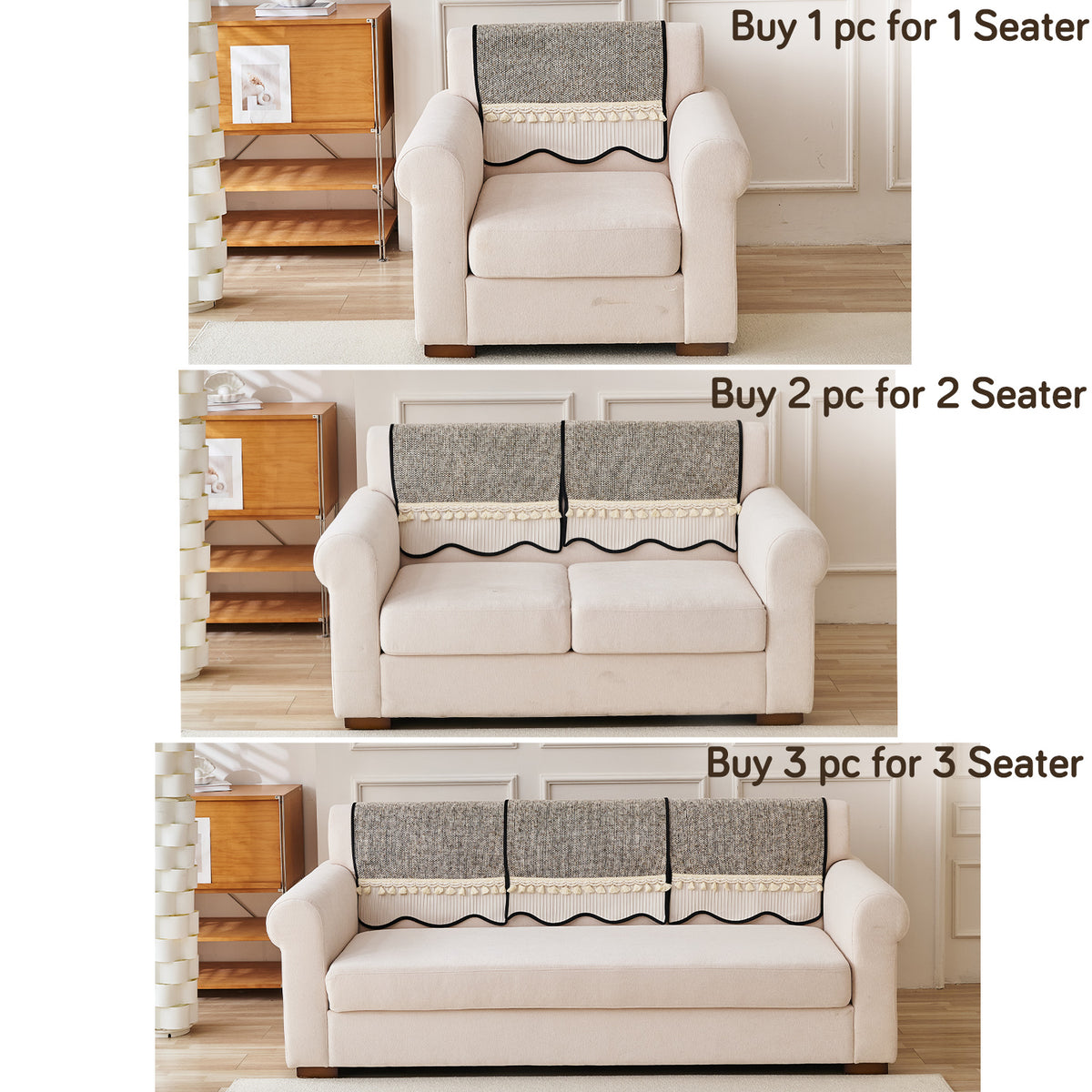 'Wavy Royale Series' Thick Woven Weave Chenille Sofa Cover with Tassel, Taupe Mist