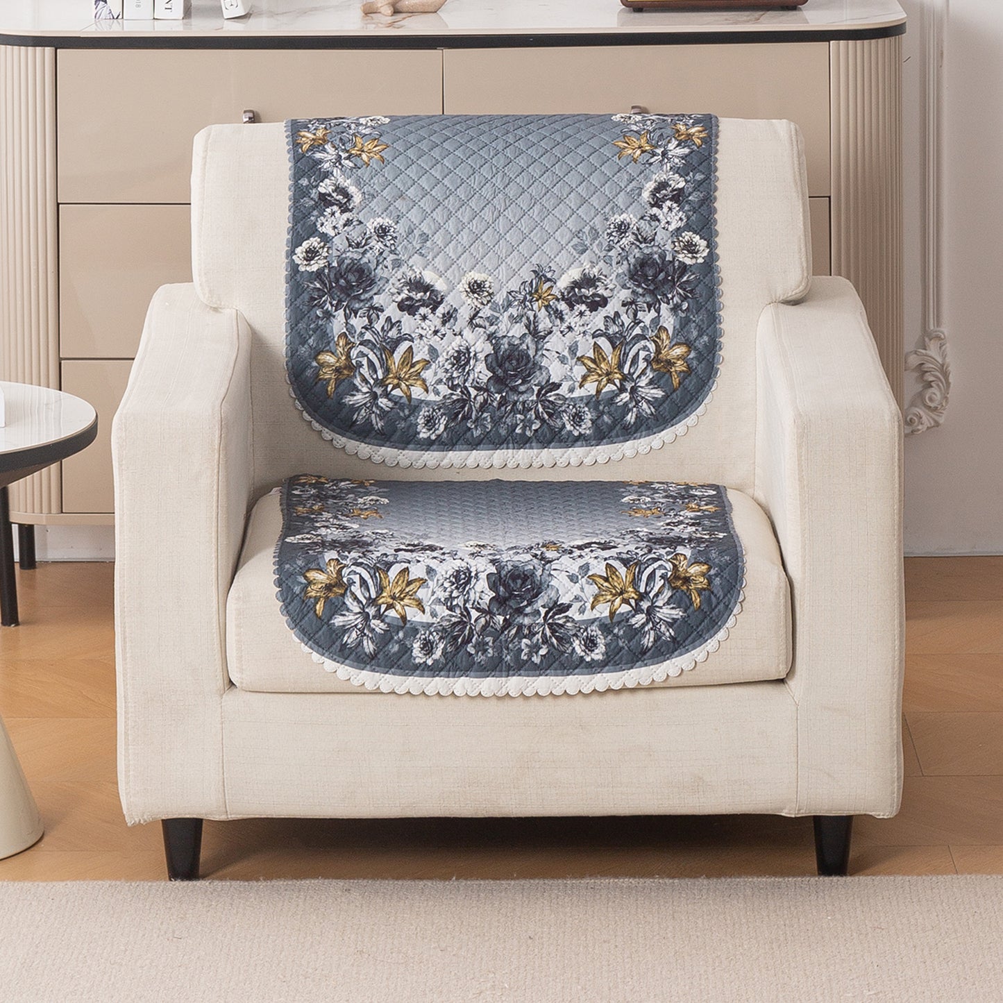 LoomVerse Quilted Sofa Cover Set Washable Sofa Panel for Seat & Back - Blue Belle