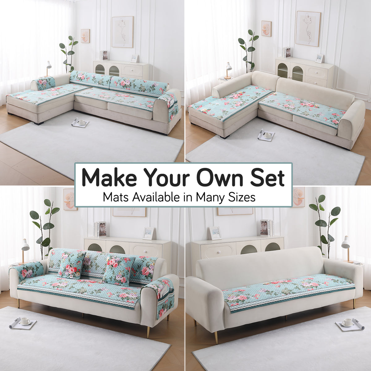 LiefNest Holland Velvet Sofa Cover Mat with Foam Filling -  Fresh Floral Pastel Blue