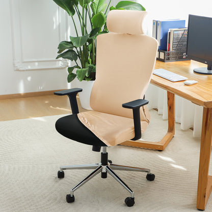 Office Chair Cover with Headrest (High-Back) – 140 GSM Stretch Fabric – Washable, Anti-Slip Fit for Ergonomic Mesh Office Chairs, Beige