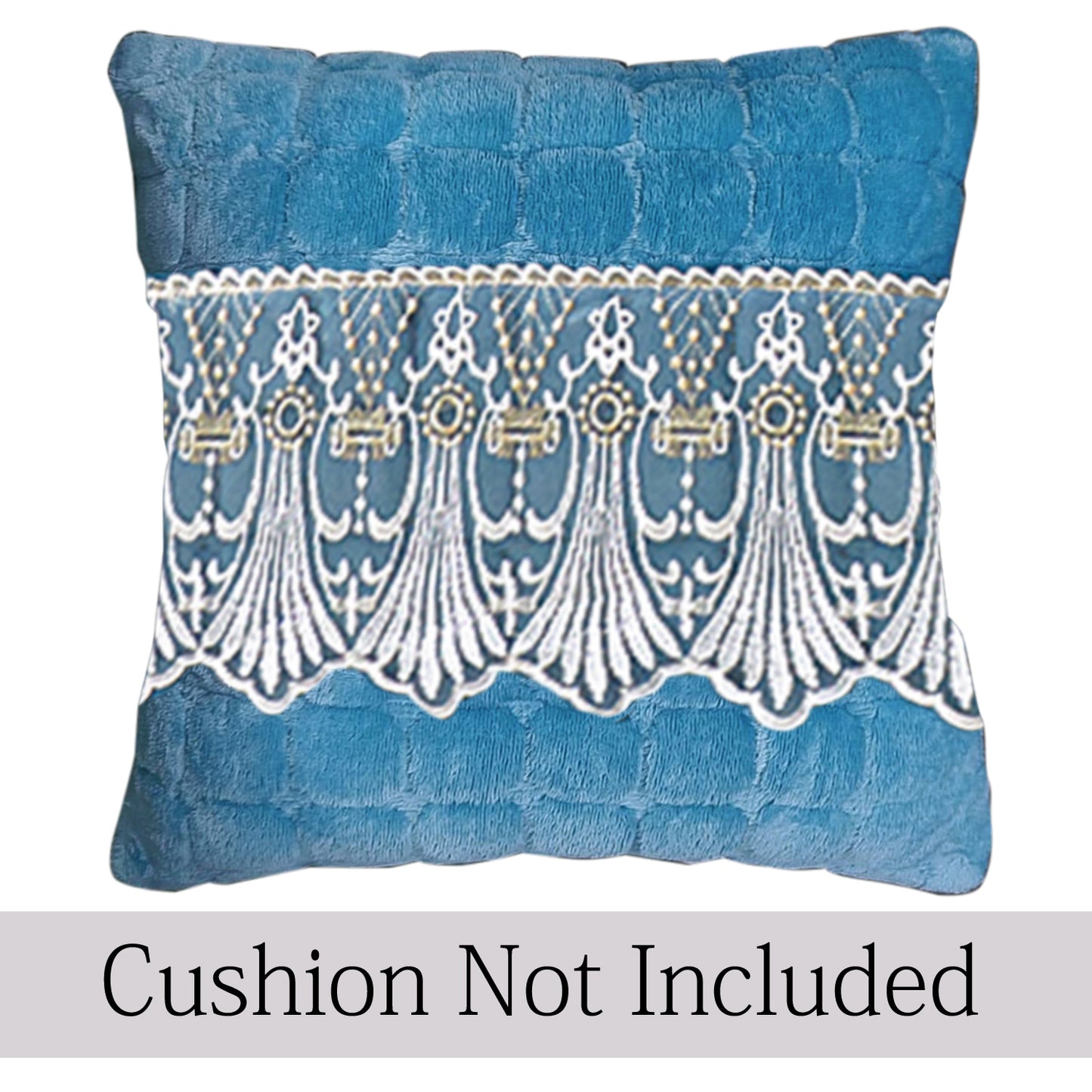 Premium Milk Velvet Sofa Cushion Cover with Lace Design, Celdaon Blue