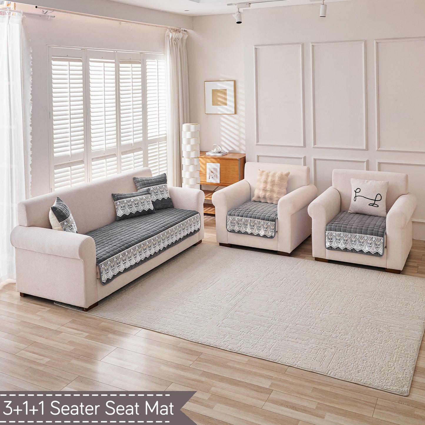 BelleLace Series 5-Seater Sofa Cover (3+1+1), Porpoise Grey