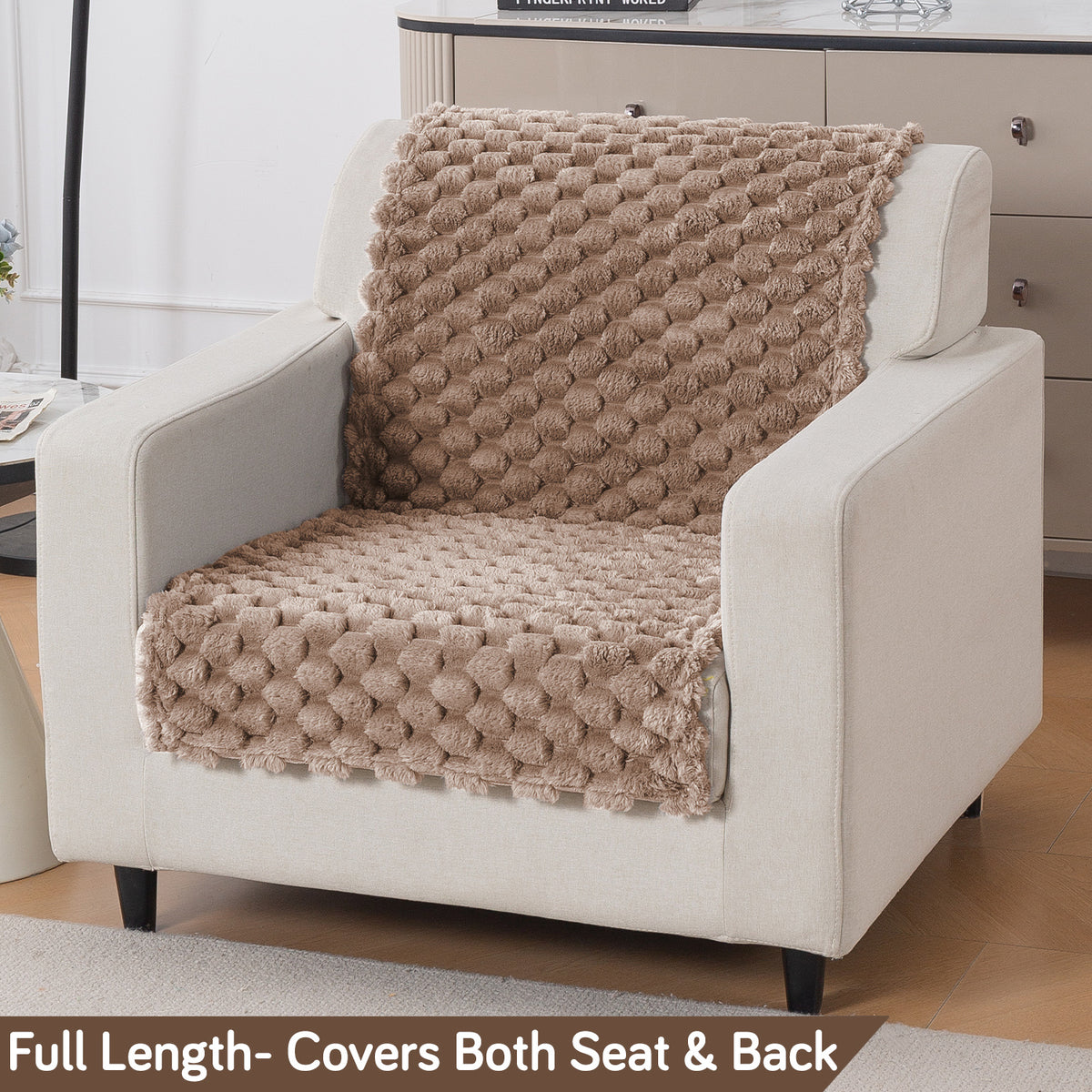 'BunnySoft Series' Plush Sofa Cover Throw for Sofa Seat & Back, Canvas Brown
