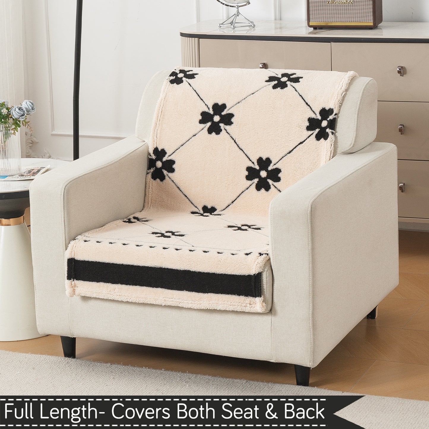 'Noirea Series' Plush Sofa Cover for Seat & Back, Floral Lattice