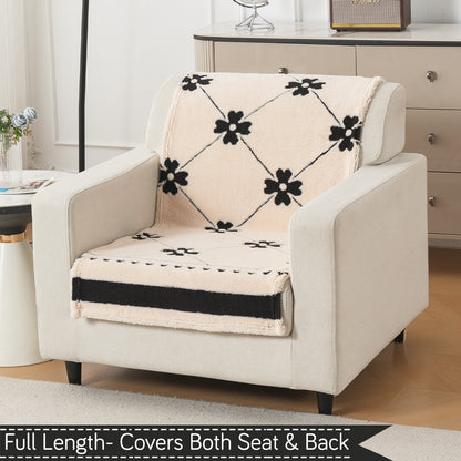 'Noirea Series' Plush Sofa Cover for Seat & Back, Floral Lattice