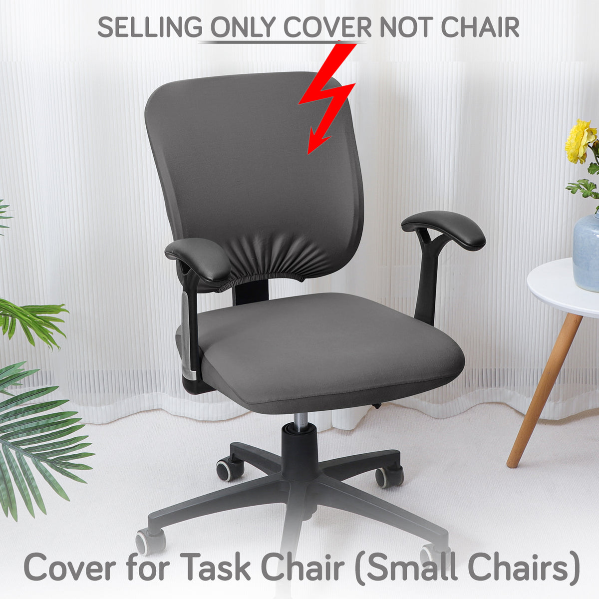 Office Chair Cover for Task Chair – 140 GSM Stretchable Fabric – Washable & Anti-Slip – Fits Small Office Chairs Without Headrest, Grey