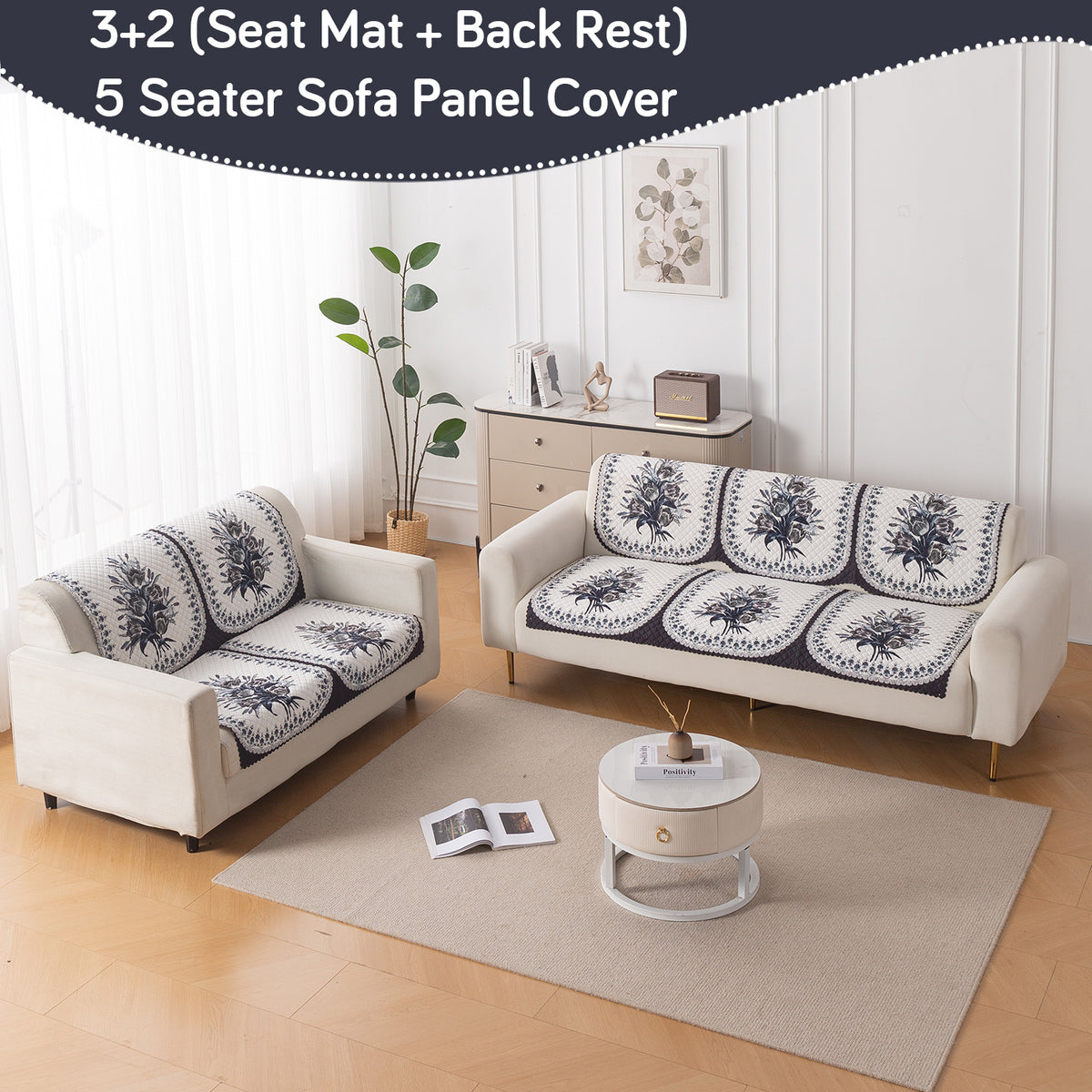 LoomVerse Quilted Sofa Cover Set Washable Sofa Panel for Seat & Back - Midnight Bloom