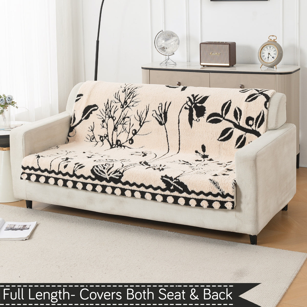 'Noirea Series' Plush Sofa Cover for Seat & Back, Butterfly Garden